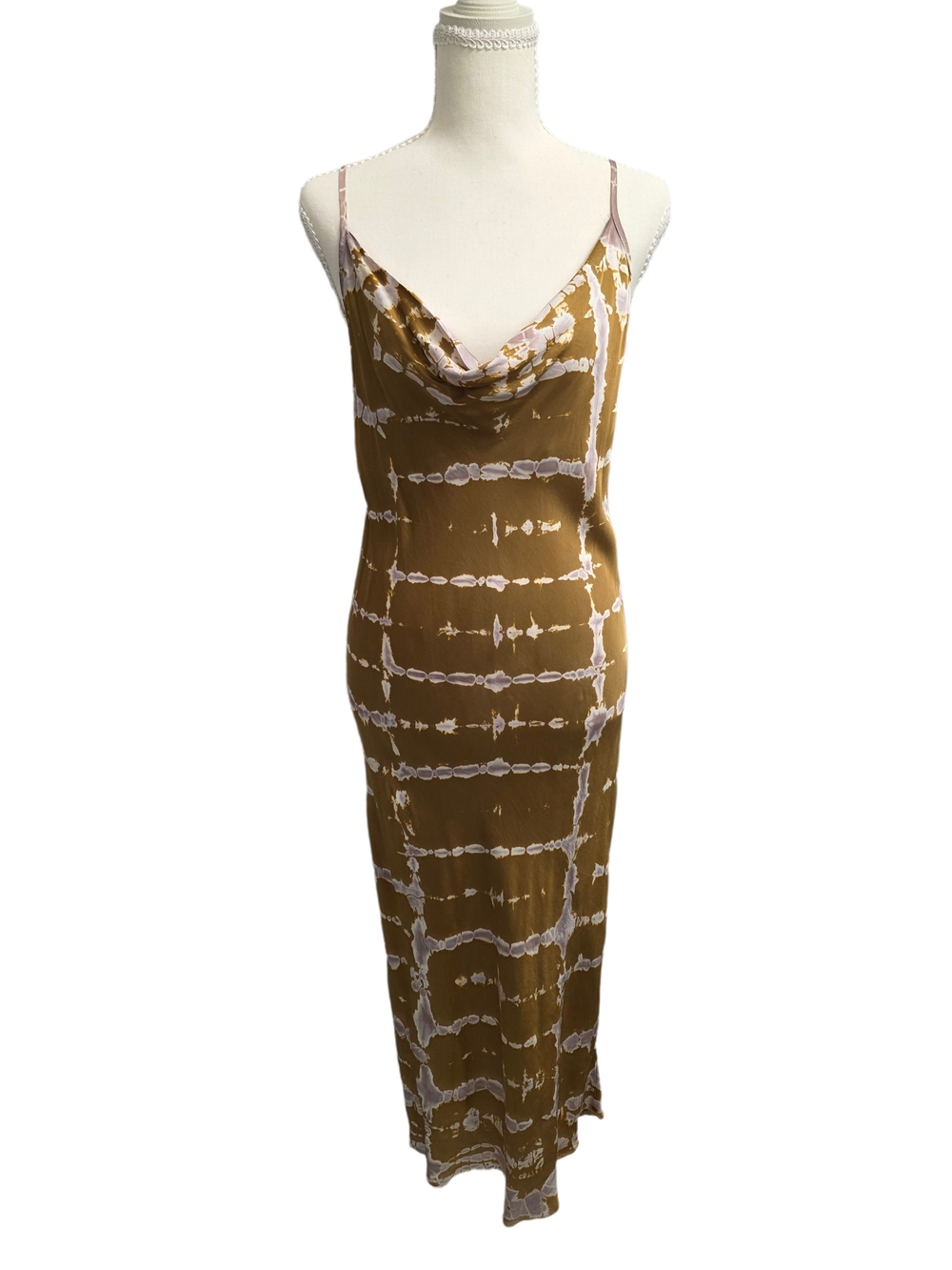 Young Fabulous & Broke Brown, White, purple Tie-Dye Cowl Midi Slip Dress Size S